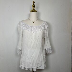 love university lace offshoulder white blouse coquette boho whimsy fairy granola